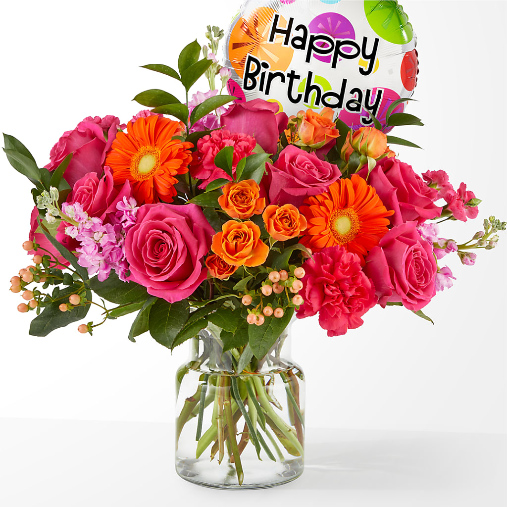 Fiesta Bouquet with Birthday Balloon – Unique Flowers And Wedding, Miami FL