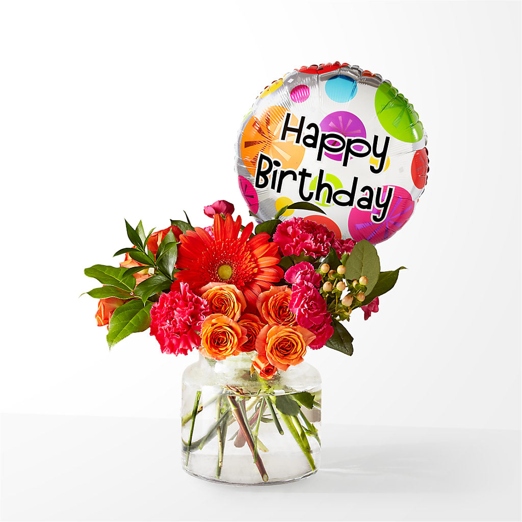 Fiesta Bouquet with Birthday Balloon – Unique Flowers And Wedding, Miami FL