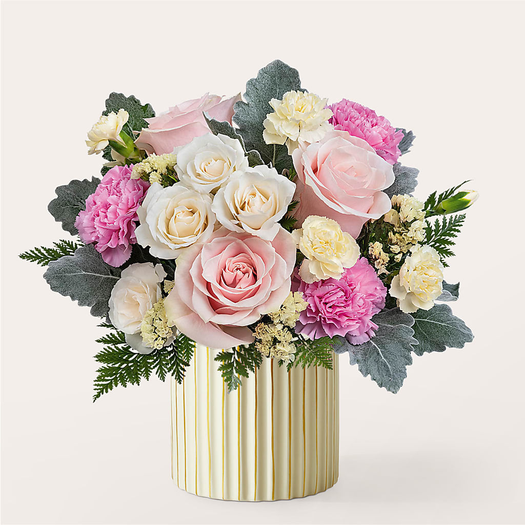 Blissful Moments Bouquet with Ivory Vase – Unique Flowers And Wedding, Miami FL