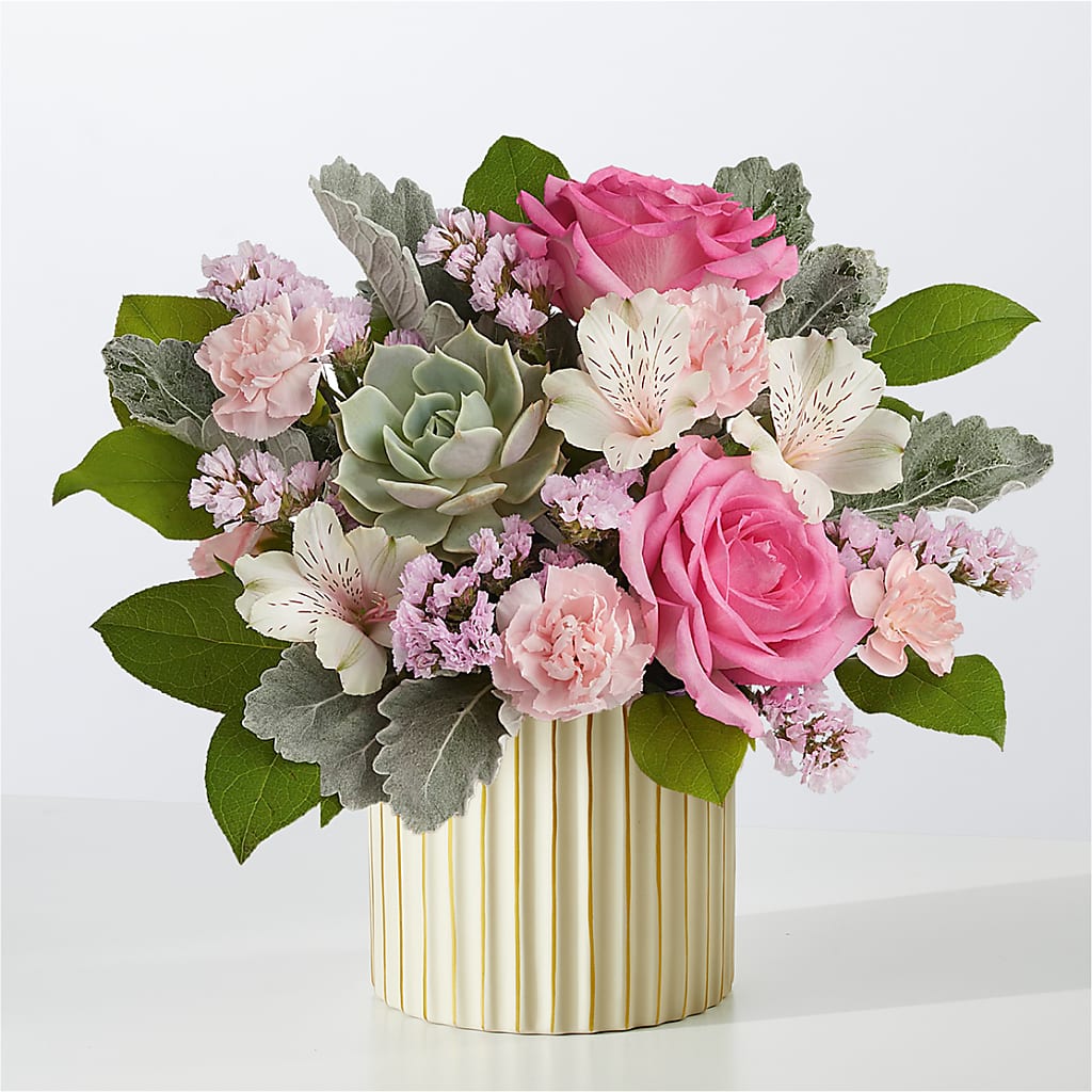 Dusty Rose Bouquet with Ivory Vase – Unique Flowers And Wedding, Miami FL
