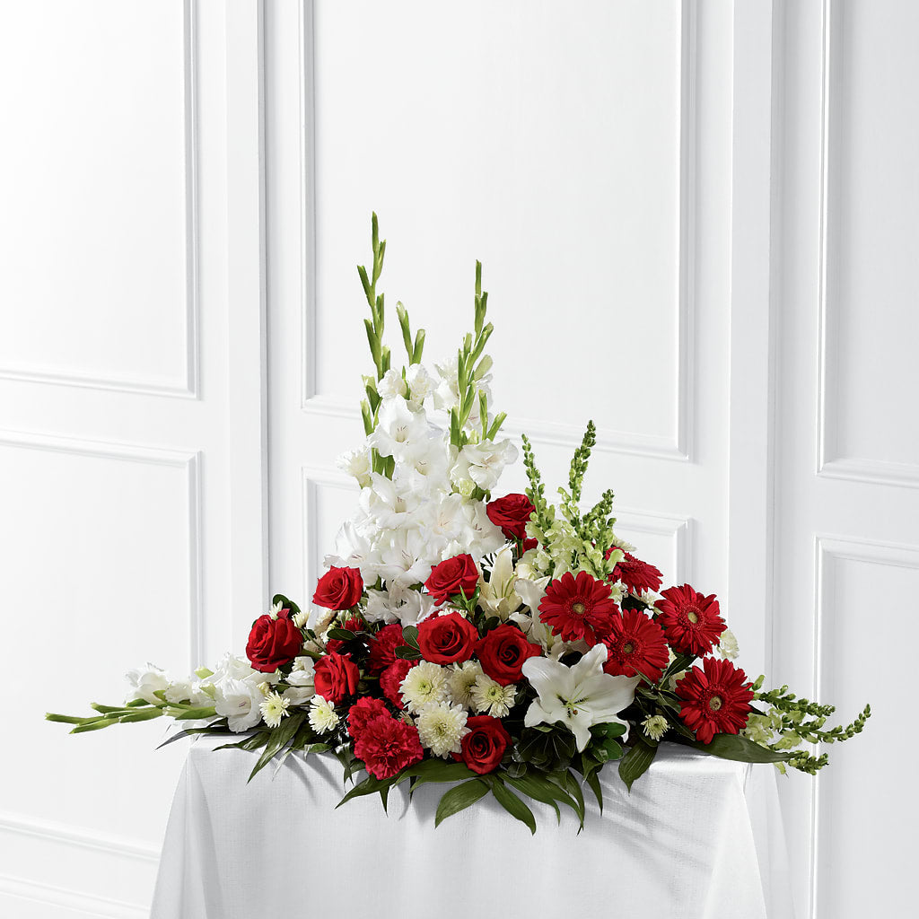 Crimson & White Arrangement – Unique Flowers And Wedding, Miami FL