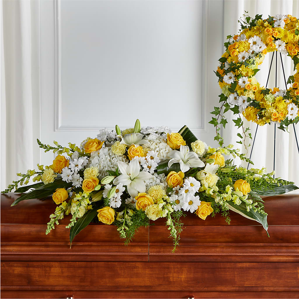 Golden Harmony Casket Spray – Unique Flowers And Wedding, Miami FL