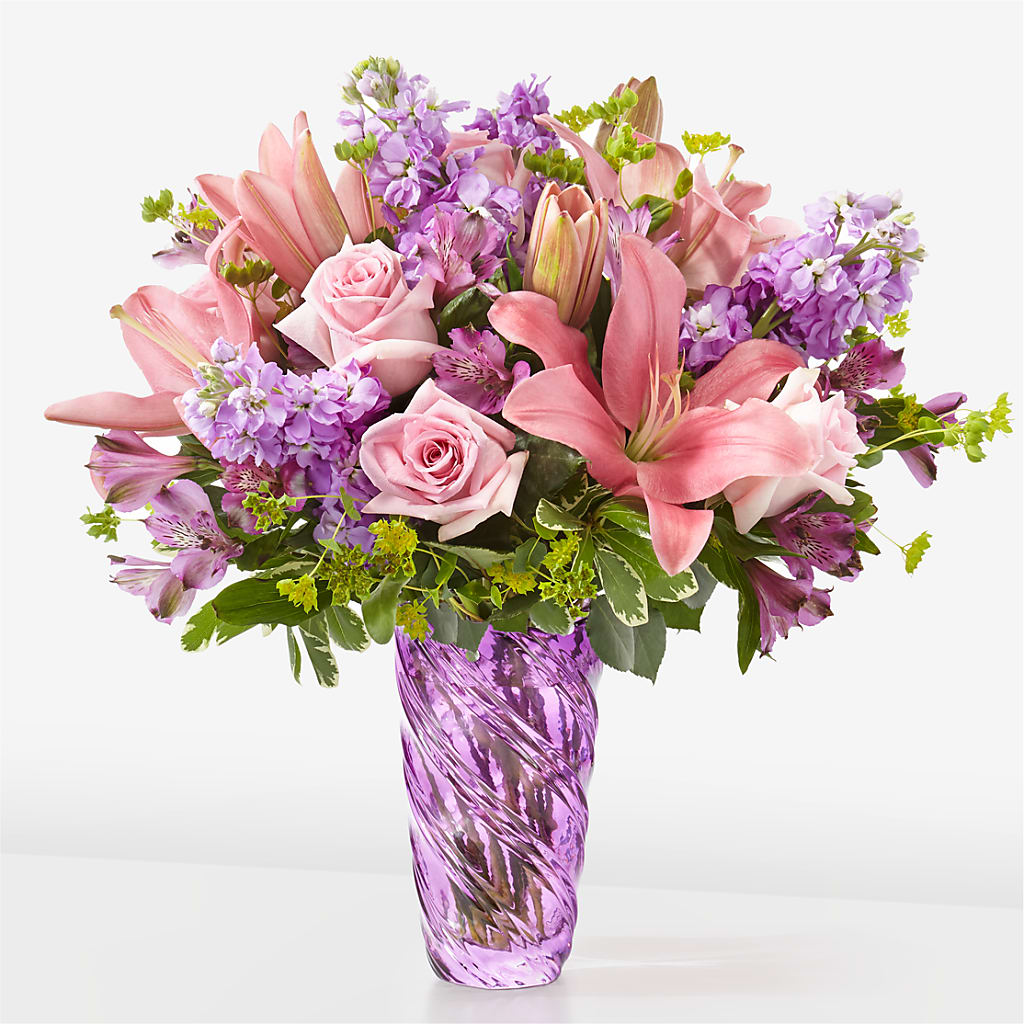 Precious Petals Bouquet with Luxe Swirl Vase – Unique Flowers And Wedding, Miami FL
