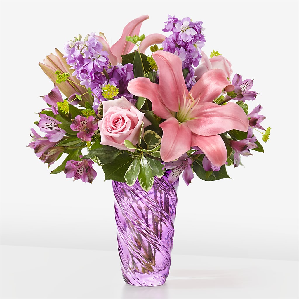 Precious Petals Bouquet with Luxe Swirl Vase – Unique Flowers And Wedding, Miami FL