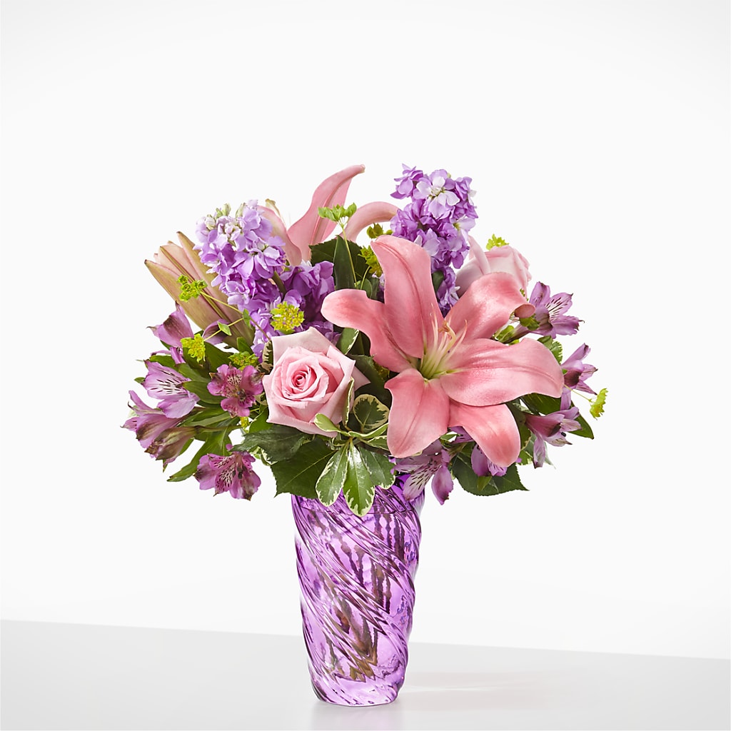Precious Petals Bouquet with Luxe Swirl Vase – Unique Flowers And Wedding, Miami FL