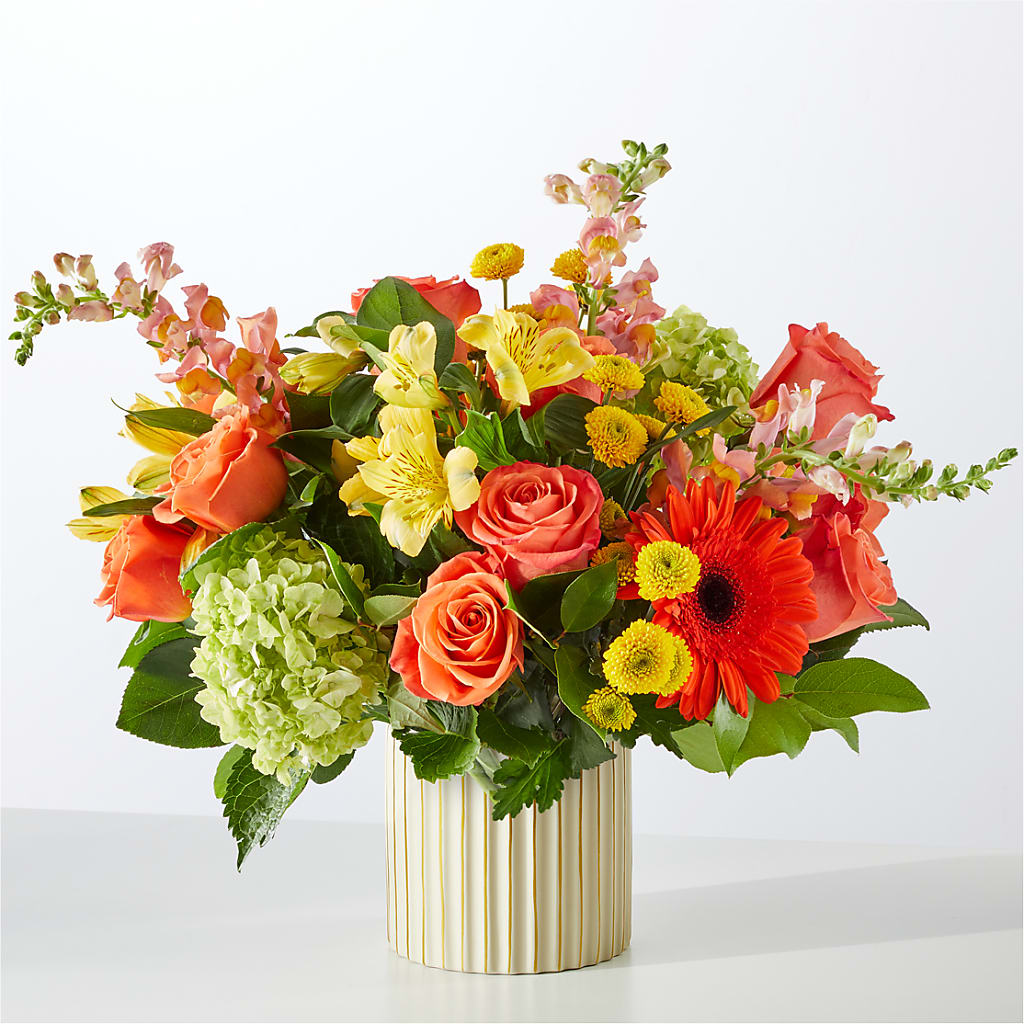 Autumn Sunshine Bouquet with Ivory Vase – Unique Flowers And Wedding, Miami FL
