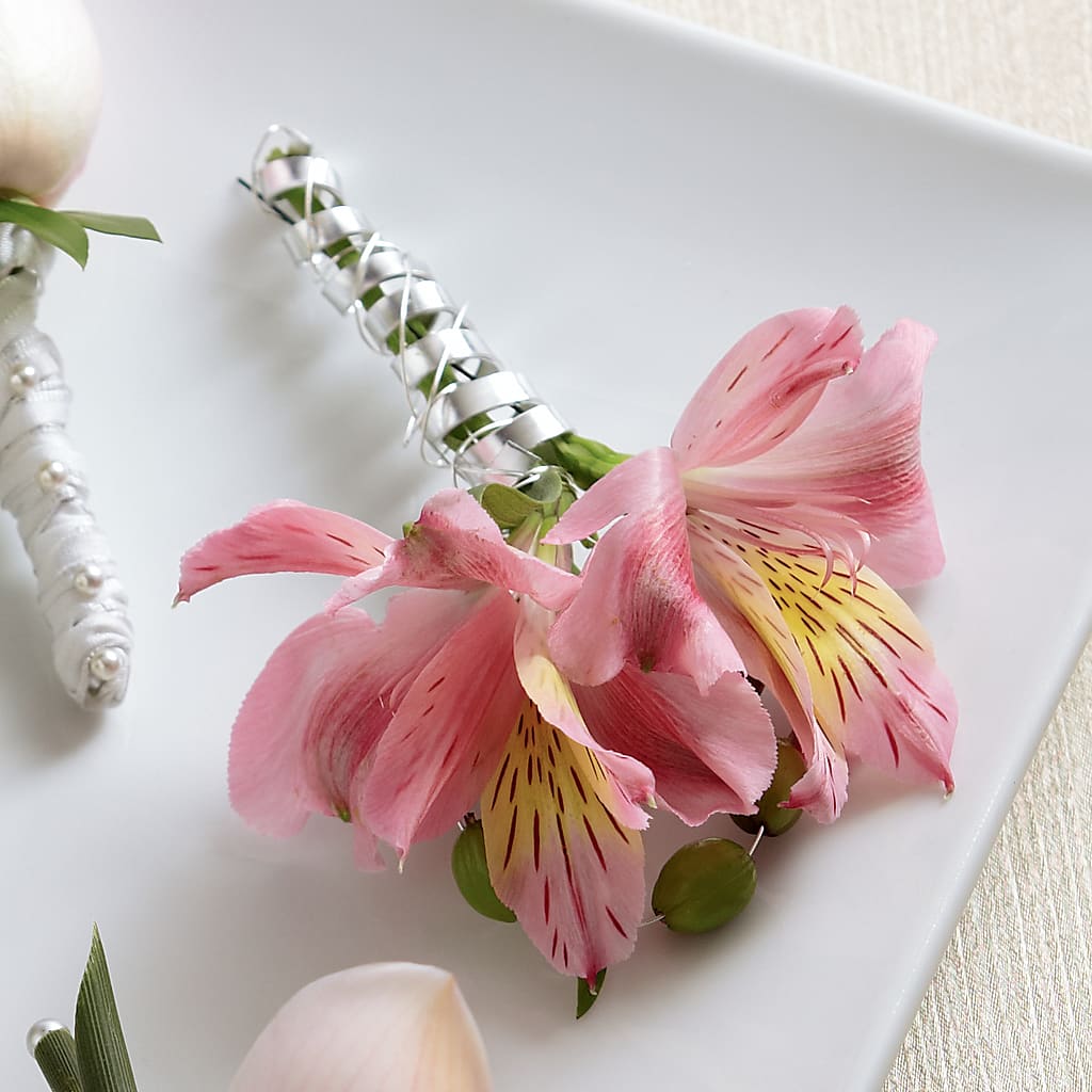 Pink Peruvian Lily Boutonniere – Unique Flowers And Wedding, Miami FL
