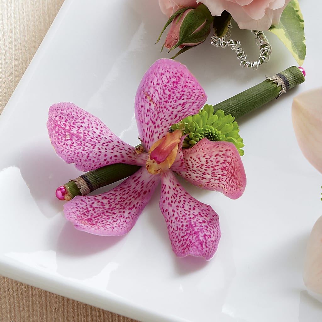 Pink Mokara Boutonniere – Unique Flowers And Wedding, Miami FL
