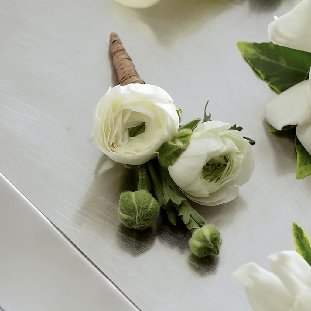 White Ranunculus Boutonniere – Unique Flowers And Wedding, Miami FL