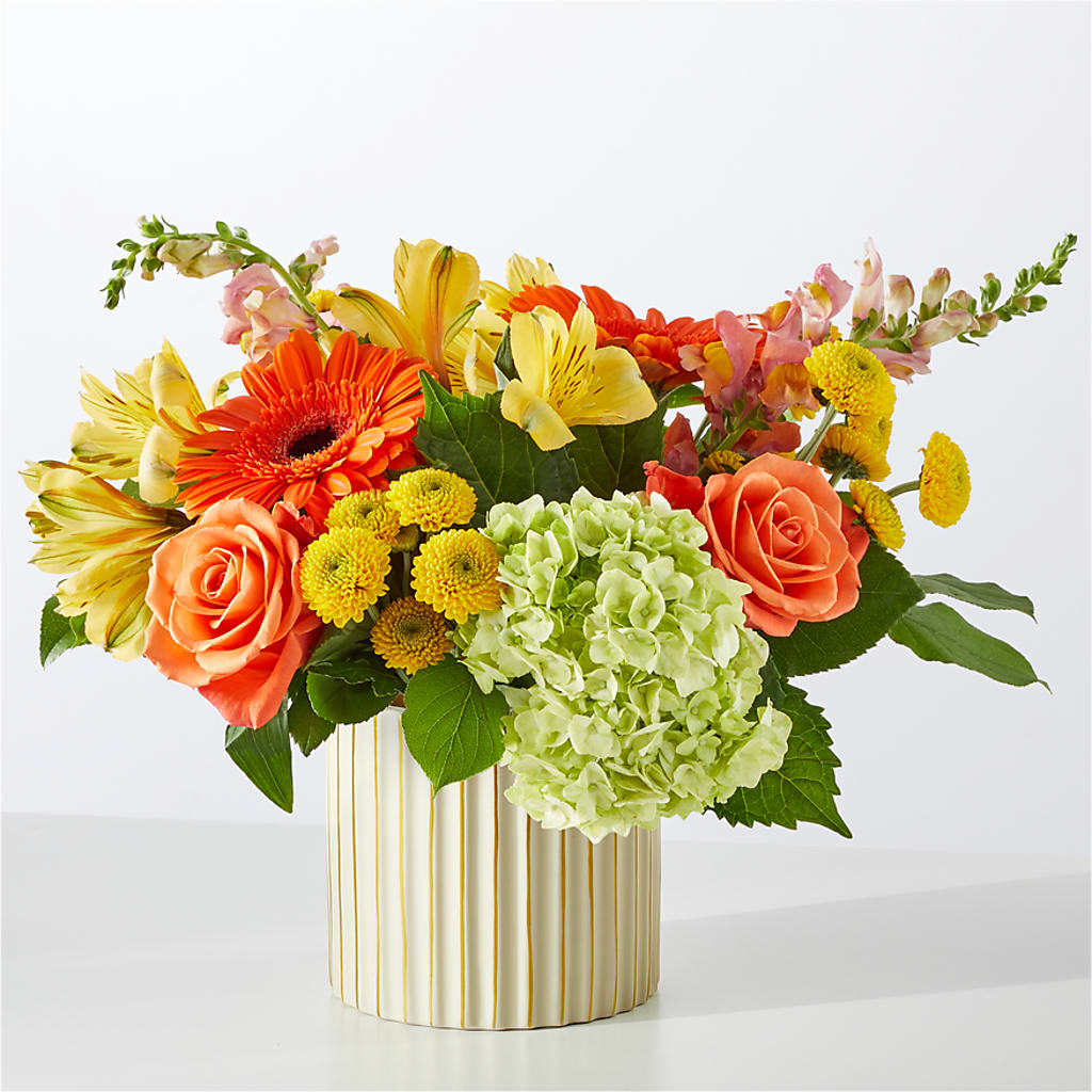Autumn Sunshine Bouquet with Ivory Vase –  Unique Flowers And Wedding, Miami FL