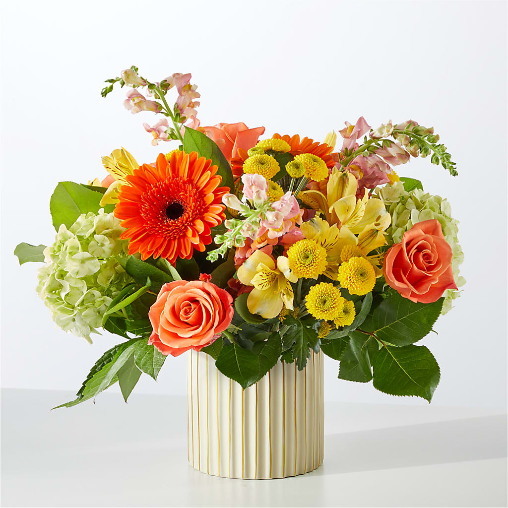 Autumn Sunshine Bouquet with Ivory Vase –  Unique Flowers And Wedding, Miami FL
