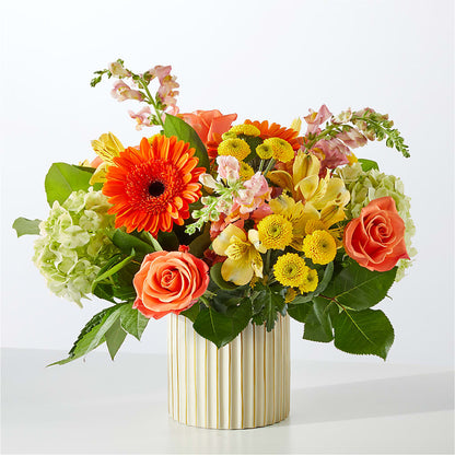 Autumn Sunshine Bouquet with Ivory Vase –  Unique Flowers And Wedding, Miami FL