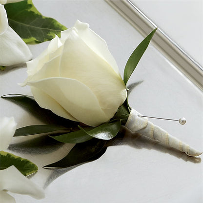 White Rose Boutonniere –  Unique Flowers And Wedding, Miami FL